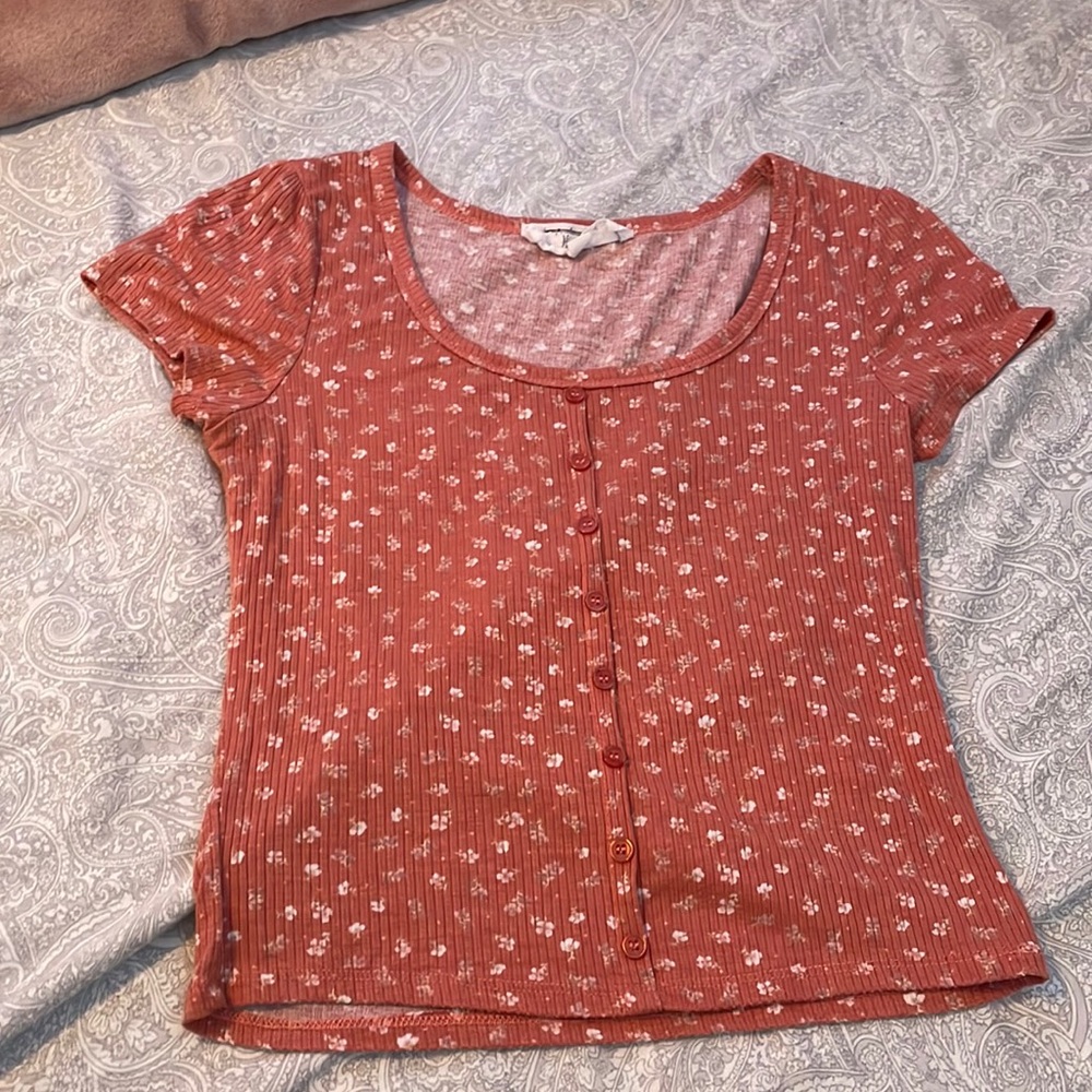 coral flower top, only worn like 4 times